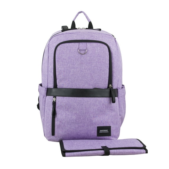 Eastsport Large Capacity Rubin Weekender Tech Backpack Diaper Bag with Bonus Changing Pad, Light Purple