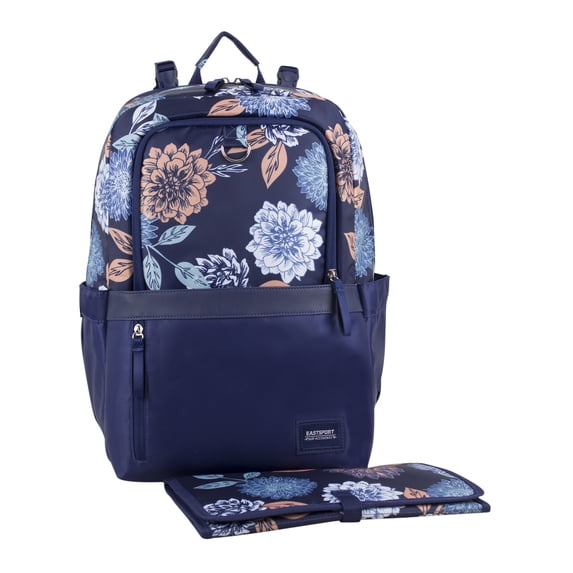 Eastsport Large Navy Floral Rubin Weekender Tech Backpack Diaper Bag with Changing Pad
