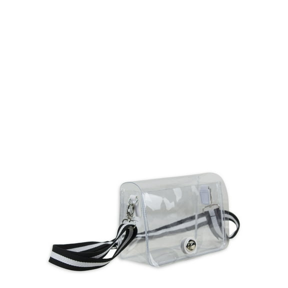 Eastsport Limited Micah Clear Crossbody with Webbing Strap, Black White Stripe