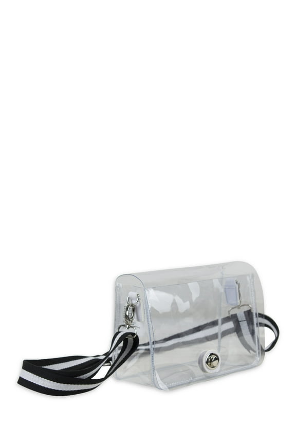 Limited Micah Clear Crossbody with Webbing Strap, Black White Stripe