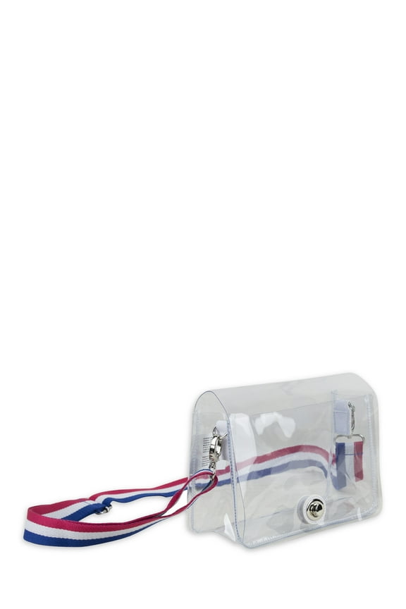 Limited Micah Clear Crossbody with Webbing Strap, Red White Blue Stripe