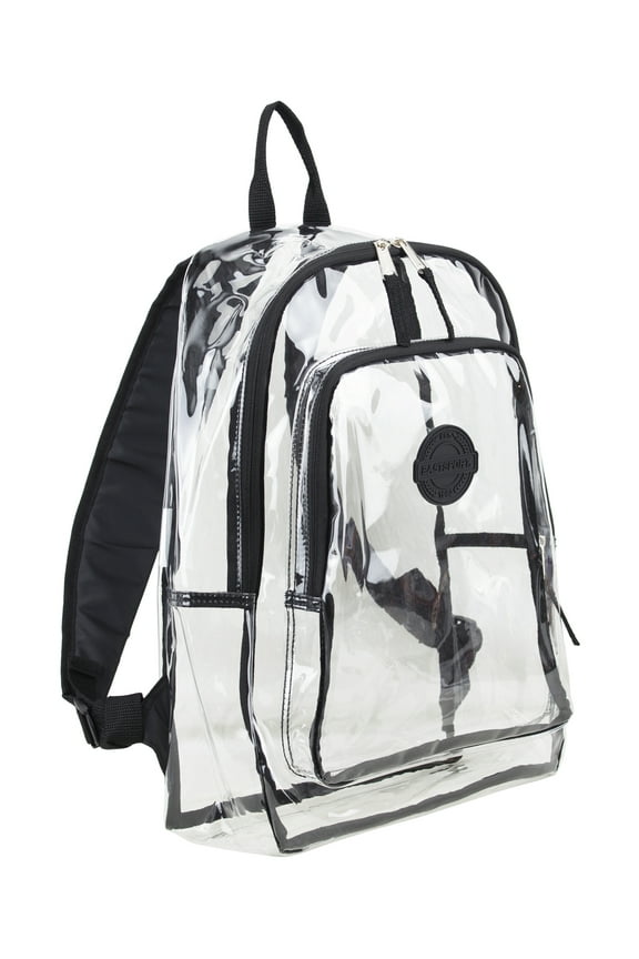 Multi-Purpose Clear Backpack with Front Pocket, Adjustable Straps, Black