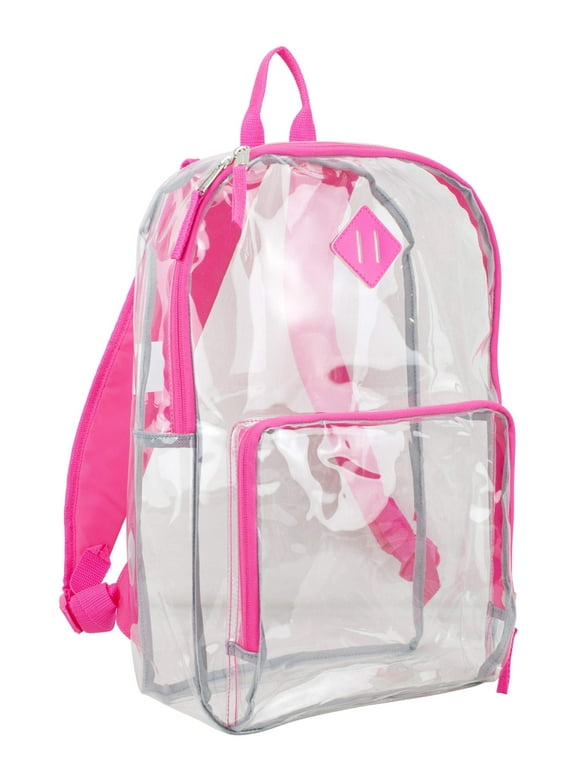 Eastsport Multi-Purpose Clear Unisex Backpack with Front Pocket, Adjustable Straps and Lash Tab Pink Sizzle