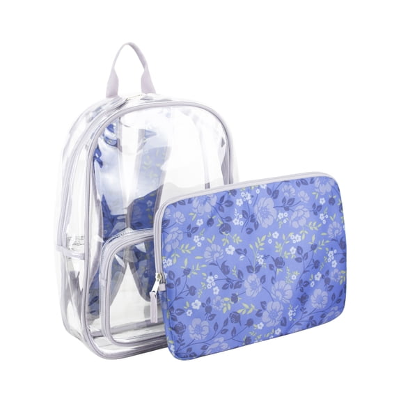 Eastsport Unisex 16" Success Clear Backpack Bundle with Padded Laptop Sleeve, Cheerful Flowers