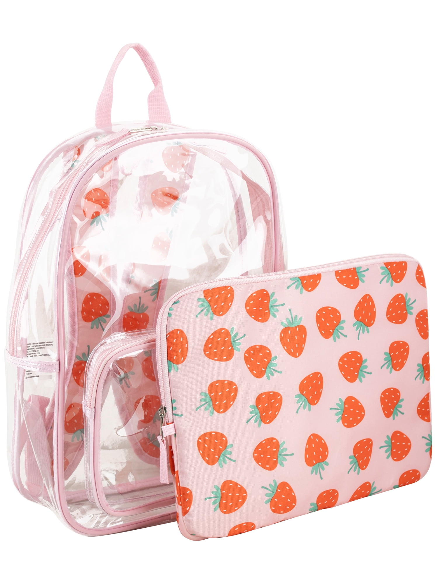 Eastsport Unisex 16" Success Clear Backpack Bundle with Padded Laptop Sleeve, Strawberry Dream