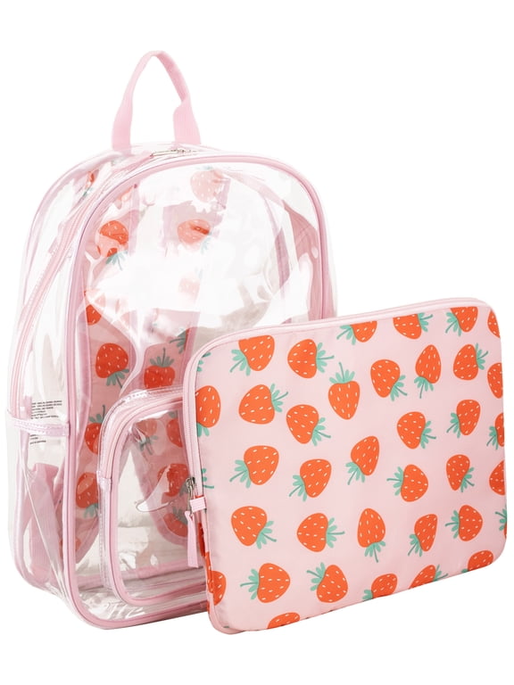 Unisex 16" Success Clear Backpack Bundle with Padded Laptop Sleeve, Strawberry Dream