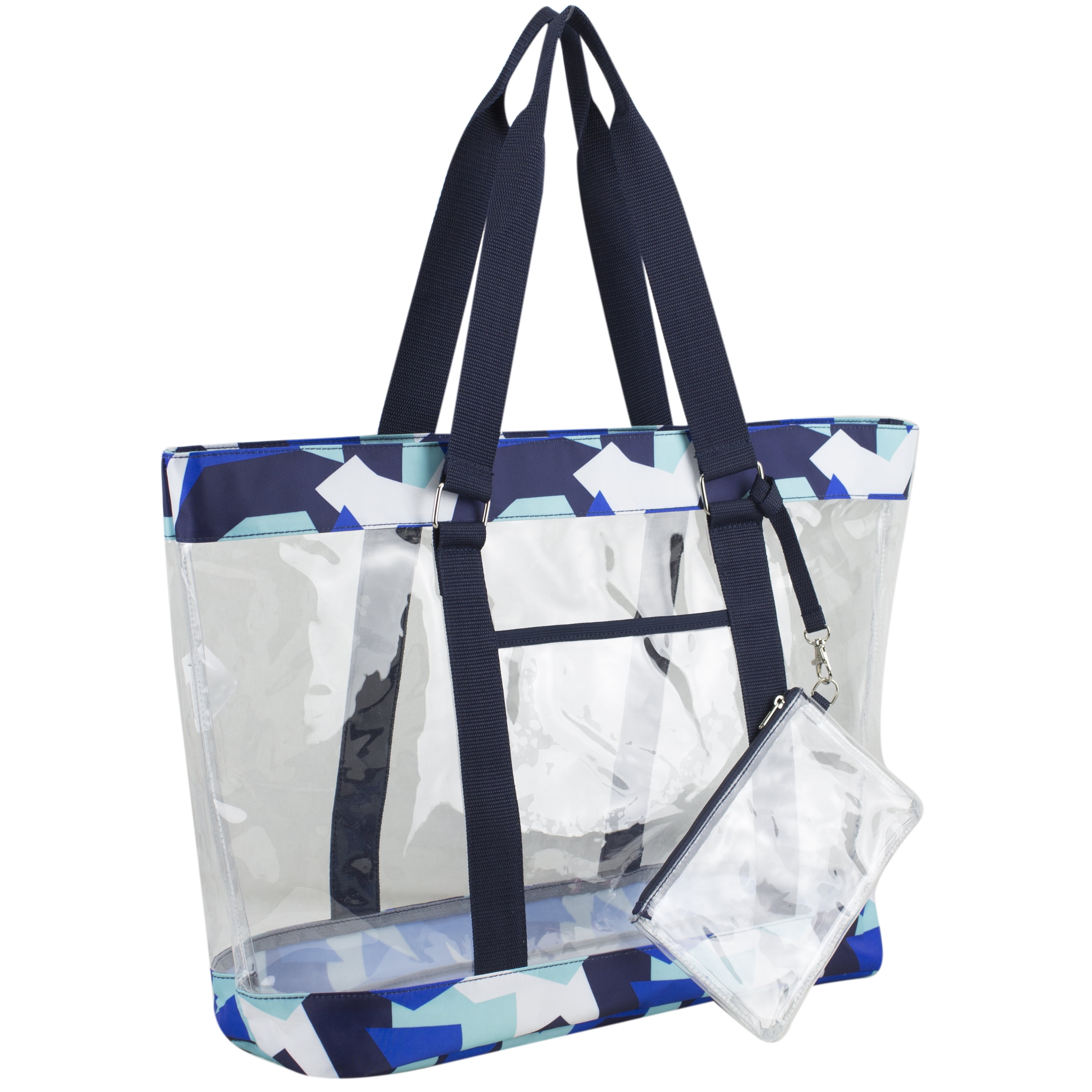 Eastsport Supreme Deluxe Clear Tote with Wristlet, Jagged Blue