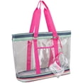 thumbnail image 1 of Eastsport Supreme Deluxe Clear Tote with Wristlet, Pink Beach Stripes, 1 of 6