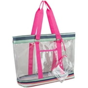 Eastsport Supreme Deluxe Clear Tote with Wristlet, Pink Beach Stripes