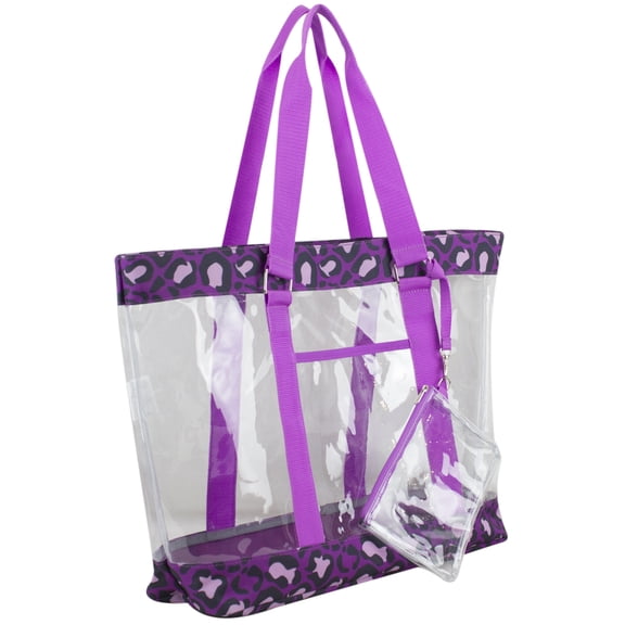 Eastsport Supreme Deluxe Clear Tote with Wristlet, Purple Leopard