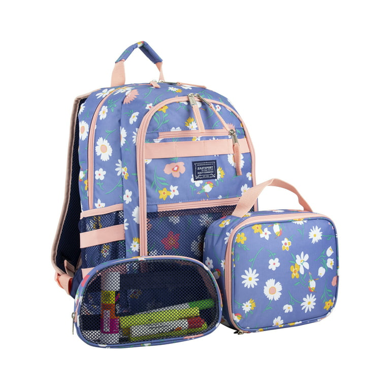 Eastsport Unisex 3-Piece Combo Backpack with Lunch Box and Pouch, Summer  Flowers