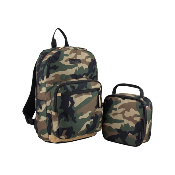 Eastsport Unisex 17" Backpack & Lunch Box 2-Piece Set, Green Army Camo
