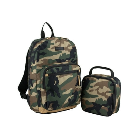 Eastsport Unisex 17" Backpack & Lunch Box 2-Piece Set, Green Army Camo