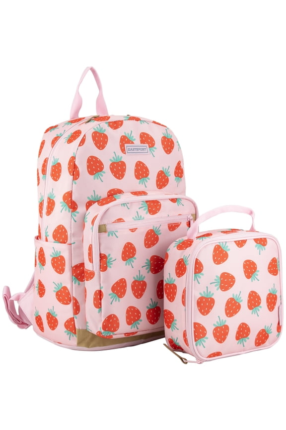 Unisex 17" Backpack & Lunch Box 2-Piece Set, Strawberry Dream