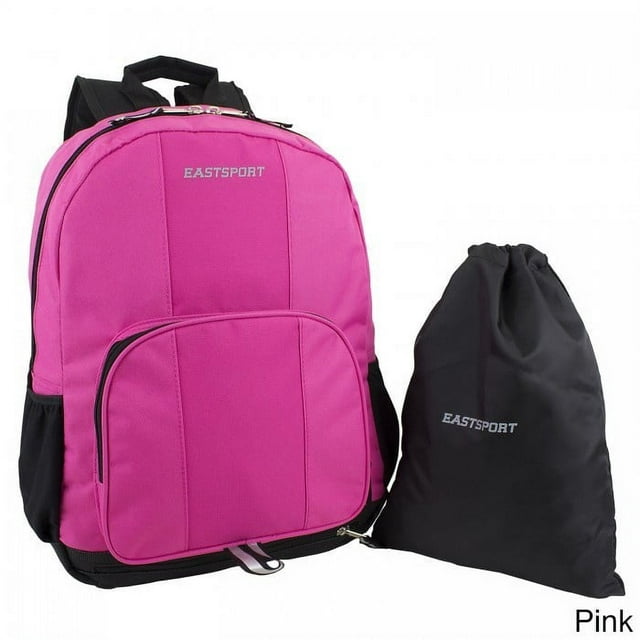 Eastsport Unisex Classic Backpack with Bonus Drawstring Bag Pink