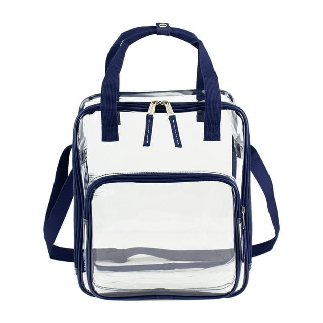 Eastsport Unisex Clear Double Handle Stadium Approved Tote, Blue Trim