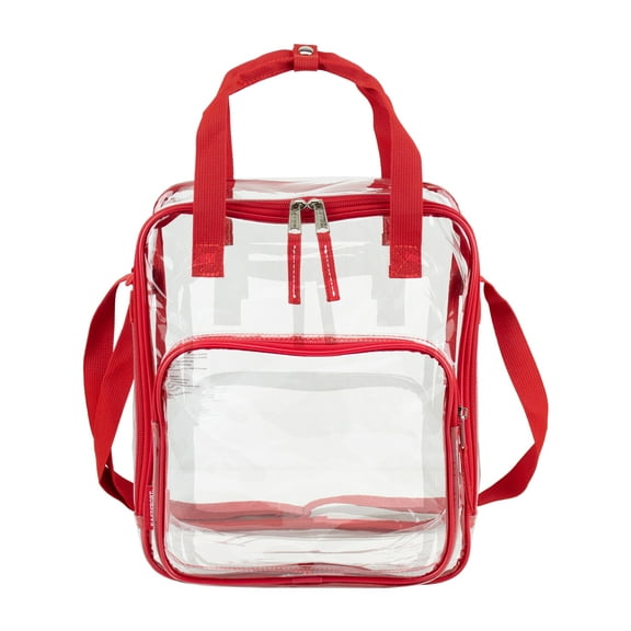 Eastsport Unisex Clear Double Handle Stadium Approved Tote, Red Trim