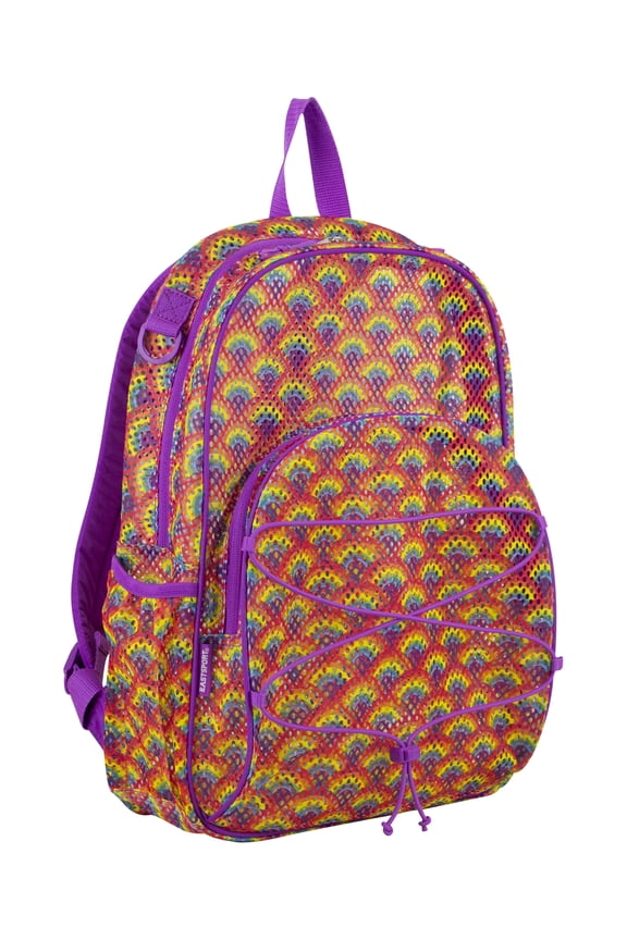 Unisex Mesh Bungee Backpack with Padded Shoulder Straps, Purple Rainbow Print