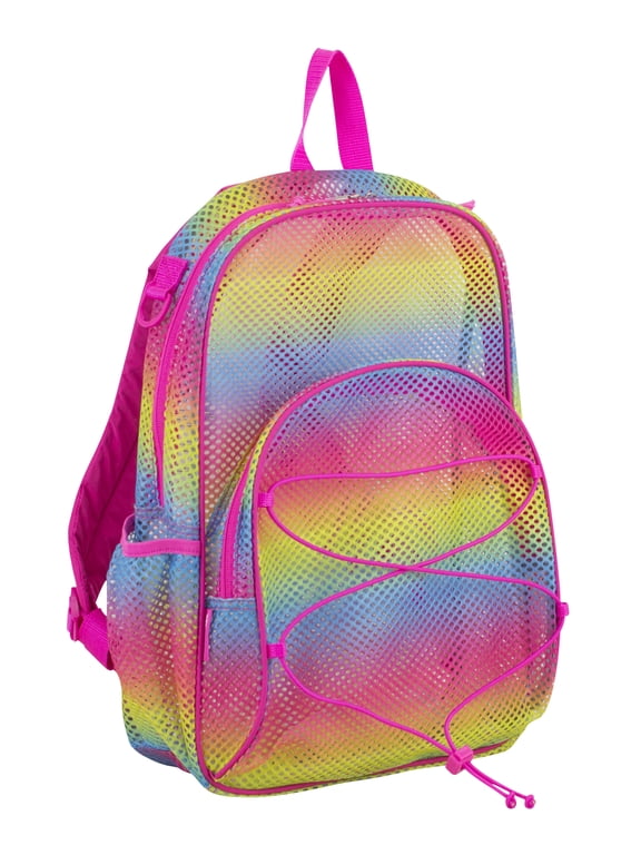 Unisex Mesh Bungee Backpack with Padded Shoulder Straps, Rainbow Ombre