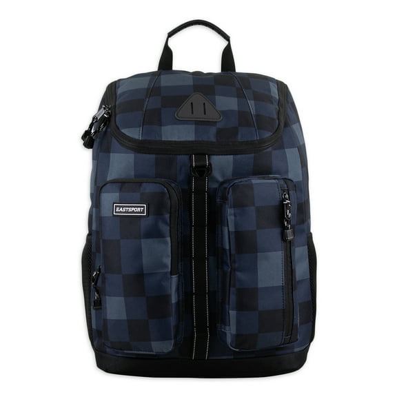 Eastsport Unisex Theo Top Loader Backpack, Blue Black Plaid