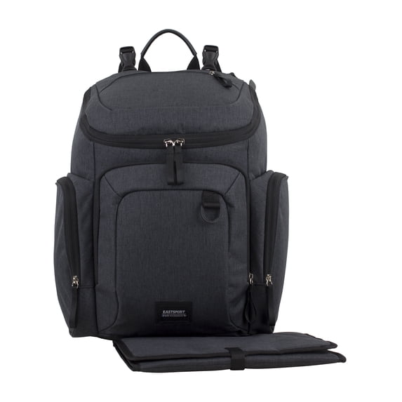 Eastsport Wooster St. Diaper Backpack, Large Capacity, Dark Grey with Changing Pad, Stroller Straps, and Insulated Pockets
