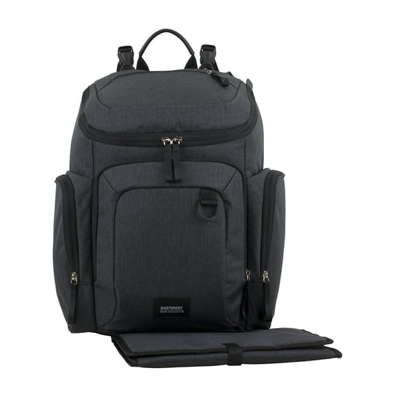 Eastsport Wooster St. Large Backpack Diaper Bag with Adjustable Shoulder Straps, Bonus Changing Pad, Stroller Straps and Insulated Zipper Pockets, Dark Grey