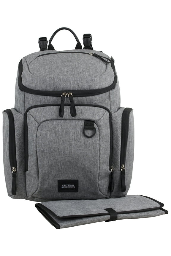 Wooster St. Large Backpack Diaper Bag with Adjustable Shoulder Straps, Bonus Changing Pad, Stroller Straps and Insulated Zipper Pockets, Light Grey