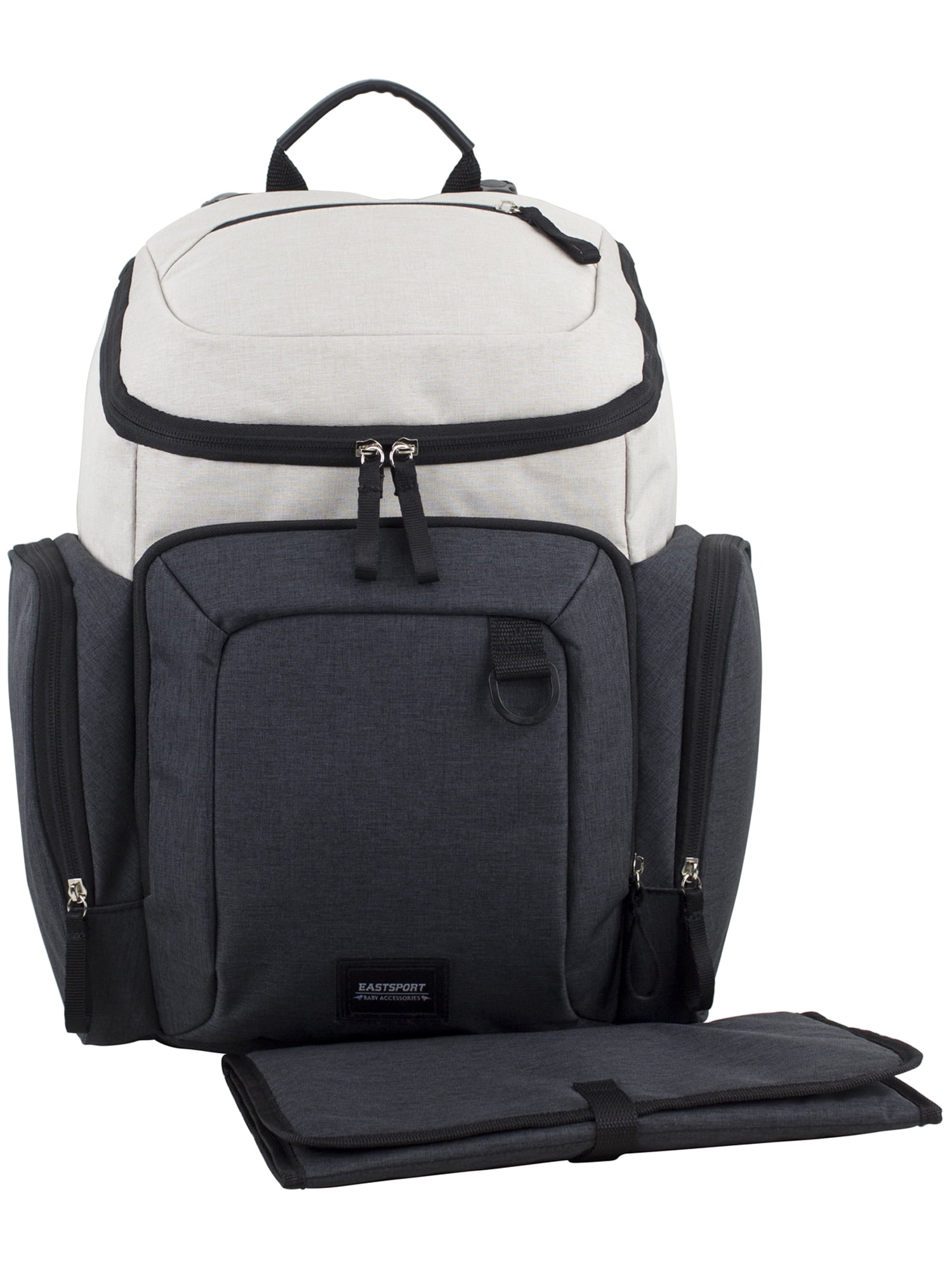 Eastsport Wooster St. Large Backpack Diaper Bag, Adjustable Shoulder Straps, Bonus Changing Pad, Stroller Straps, Insulated Zipper Pockets, Off-White/Grey