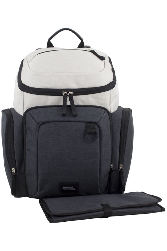 Wooster St. Large Backpack Diaper Bag with Adjustable Shoulder Straps, Bonus Changing Pad, Stroller Straps and Insulated Zipper Pockets, Off-White/Grey