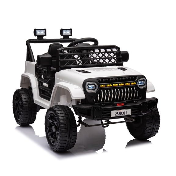 Eastvita 12V Kids Ride-On Truck, Remote, 4-Wheel Suspension, Battery Display, LED, Music, White