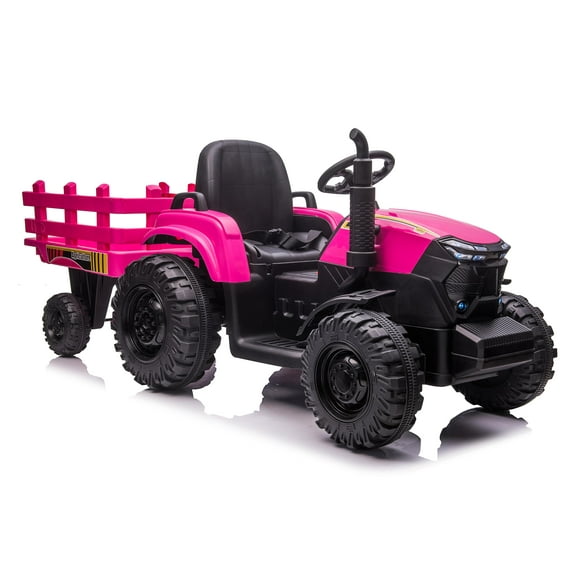 Eastvita 12V Ride-On Tractor w/Trailer, Dual 40W Motors, LED, USB, MP3
