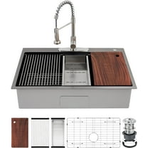 Eastvita 30"x18" Stainless Steel Drop-In Kitchen Sink - Top Mount Single Bowl Workstation Sink with Pull-Down Faucet, Black Finish