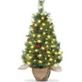thumbnail image 1 of Eastvita 3FT Pre-Lit Mini Artificial Christmas Tree, 78 Warm White LEDs, Burlap Base, Pine Cones, Red Berries, Holiday Decor, 1 of 8
