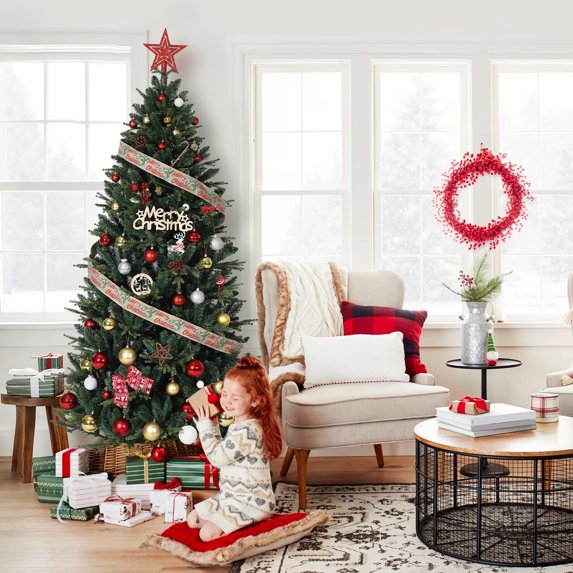 Eastvita 7FT Artificial Christmas Tree, Metal Stand, 7-Layer Realistic Pine Needles, Indoor Outdoor Holiday Decor