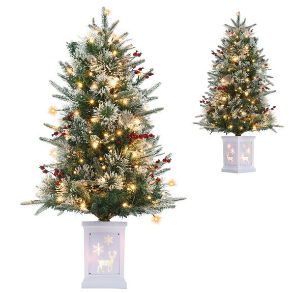 Eastvita (B) 3FT Snow Flocked Christmas Tree, 78 Lights, 8 Lighting Modes, Hinged Base, Artificial Holiday Decor