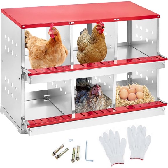Eastvita Chicken Nesting Box with 6 Compartments and Cover - Easy Egg Collection Roll Away Egg Laying Boxes for Chickens, Easy Cleaning