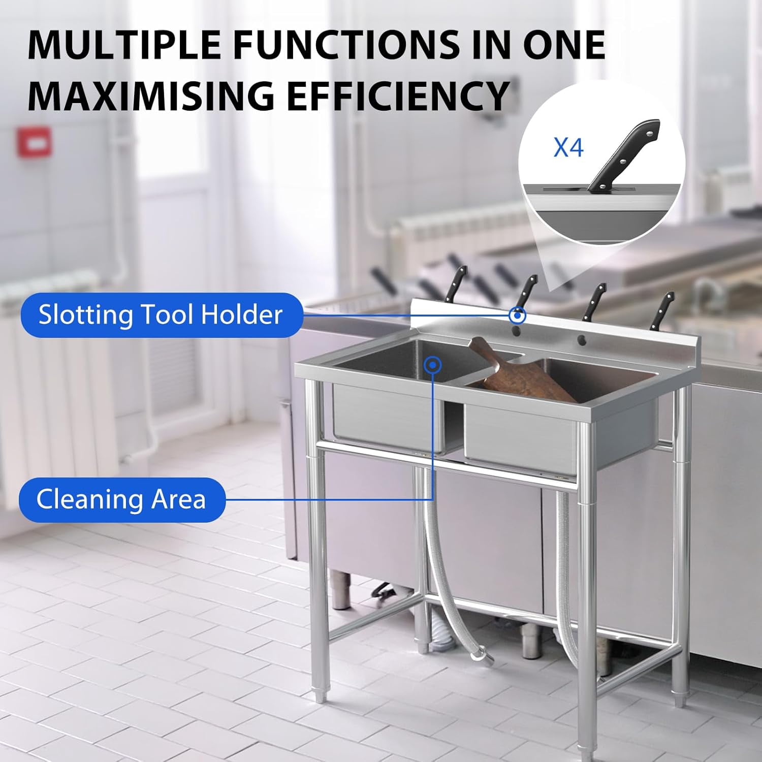 Eastvita Freest&ing Double Bowl Laundry Sink Com Grade 36 in Stainless-Steel Polypropylene Metal Construction Adj Legs Rapid Drainage Spacious Utility Sink For Kitchen Bar Garage Backyard