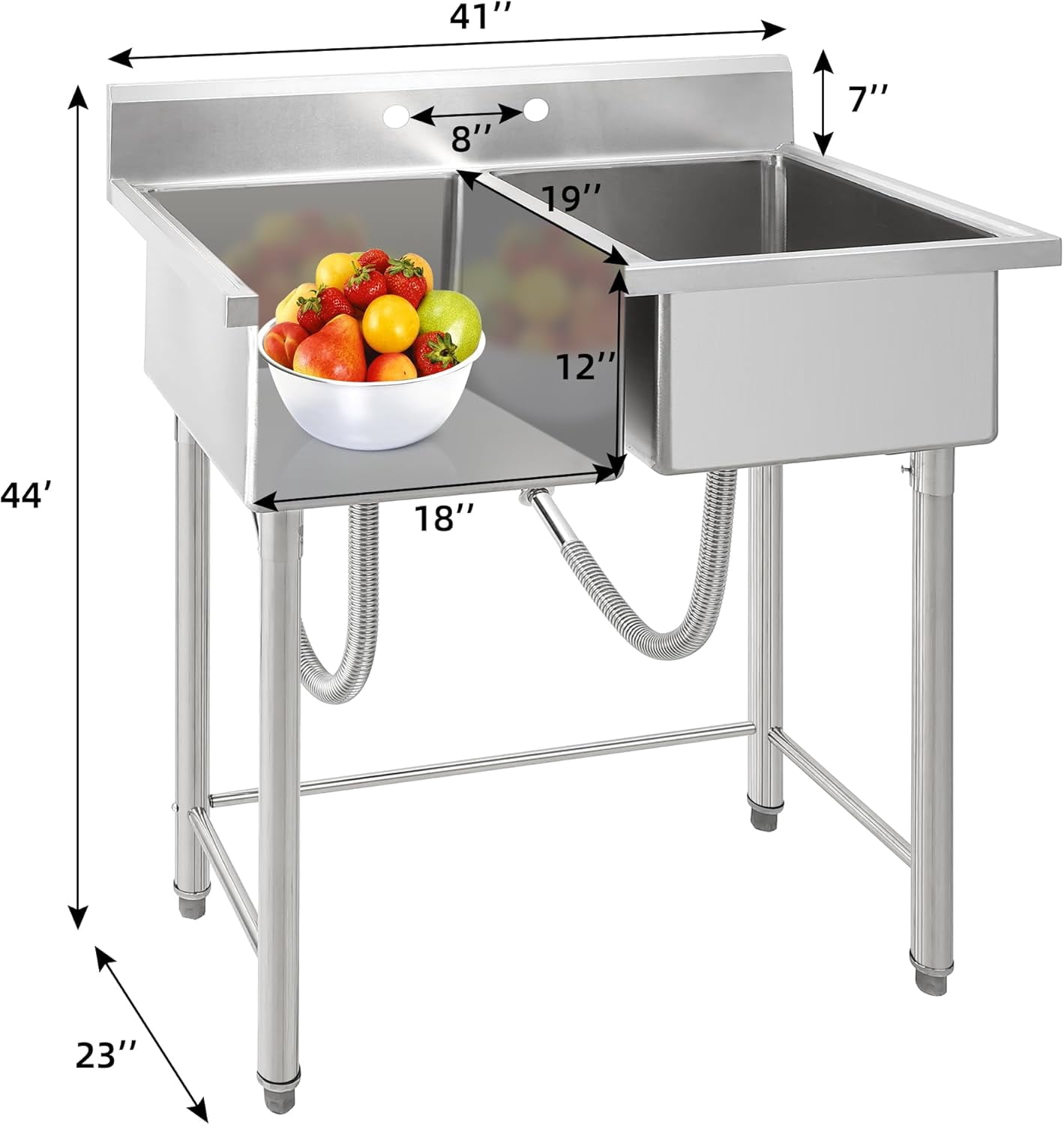 Eastvita Freest&ing Dual Bowl Utility Sink 41x23x45 in NSF Certified 304 Stainless-Steel Corrosion Resistant With Removable Filter Baskets Utensil Slots Adj Legs Versatile For Kitchen