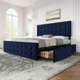 thumbnail image 1 of Eastvita Full/Queen/King Size Bed Frame 78" x 55.1", Upholstered Platform Bed Frame with 4 Storage Drawers, Diamond Stitched Headboard, Sturdy Wood Slats, No Box Spring Needed, 1 of 7