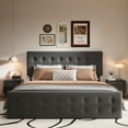 thumbnail image 1 of Eastvita Full/Queen/King Size Bed Frame 78" x 55.1", Upholstered Platform Bed Frame with 4 Storage Drawers, Diamond Stitched Headboard, Sturdy Wood Slats, No Box Spring Needed, 1 of 7