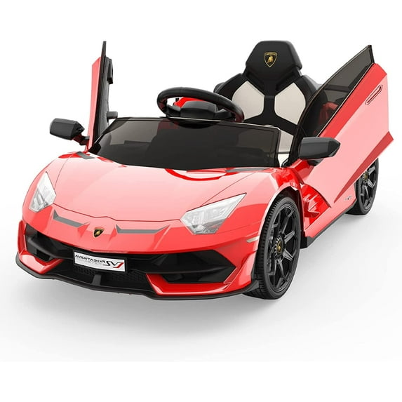 Eastvita Kids 12V Ride on Car for Electric Vehicles Battery Powered Sports Car with 2 Speeds Sound System LED Headlights and Hydraulic Doors