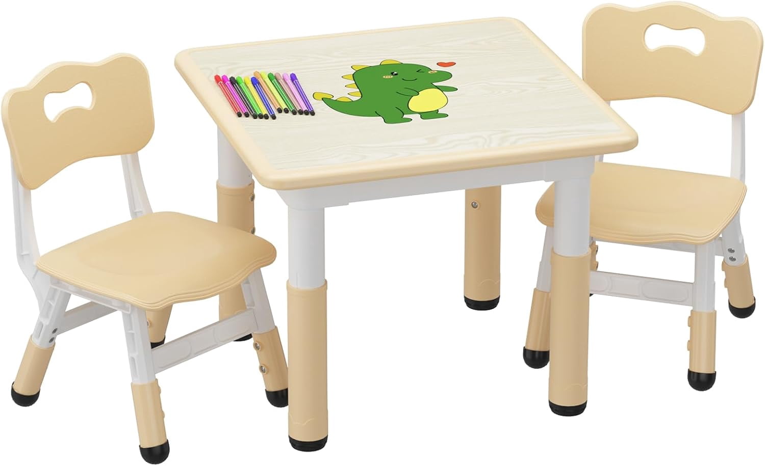 Eastvita Kids Table & 2 Chairs Set H Adj With Graffiti Desktop 4 In 1 Children Activity Table 23.6 By 23.6 By 19 in Durable Safe Materials Rounded Corners For Ages 2 To 10 Playroom Classroo