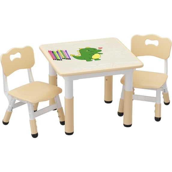 Eastvita Kids Table & 2 Chairs Set H Adj With Graffiti Desktop 4 In 1 Children Activity Table 23.6 By 23.6 By 19 in Durable Safe Materials Rounded Corners For Ages 2 To 10 Playroom Classroo