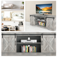 thumbnail image 1 of Eastvita Modern Farmhouse Sliding Barn Door TV Stand for 65" Television, 59" Entertainment Center TV Console, Home Living Room Storage Table with Movable Shelf (Stone Grey), 1 of 8