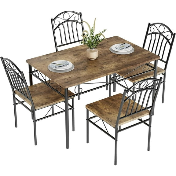 Eastvita Retro Industrial 5-Piece Dining Table Set for 4 - Wood Table and Chairs Set for Small Spaces and Breakfast Nooks