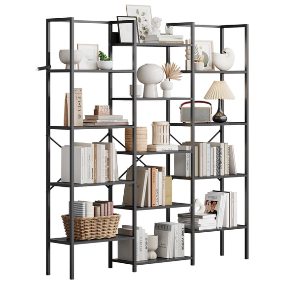 Eastvita Triple Column 5 Tiers Bookshelf Tall Display Shelves w/ Open Shelving Unit Heavy-Duty Multi-Layer Open Shelving Unit Display Storage Book Shelf Book Case for Living Room