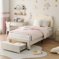 thumbnail image 1 of Eastvita Twin Size Smart LED Upholstered Bed Frame, Adjustable Headboard, Velvet Princess Platform Bed, Wooden Slat Support, No Box Spring Required, 1 of 9