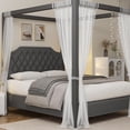 thumbnail image 1 of Eastvita Upholstered Canopy Bed Frame, Queen Size, Headboard, Button Tufted, Nailhead Trim, No Box Spring, Dark Grey, 1 of 9