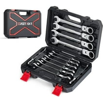 Eastvolt 12-Piece Flex-Head Ratcheting Wrench Set, Metric 8mm-19mm, Combination Ended Spanner kits, Chrome Vanadium Steel with Toolbox