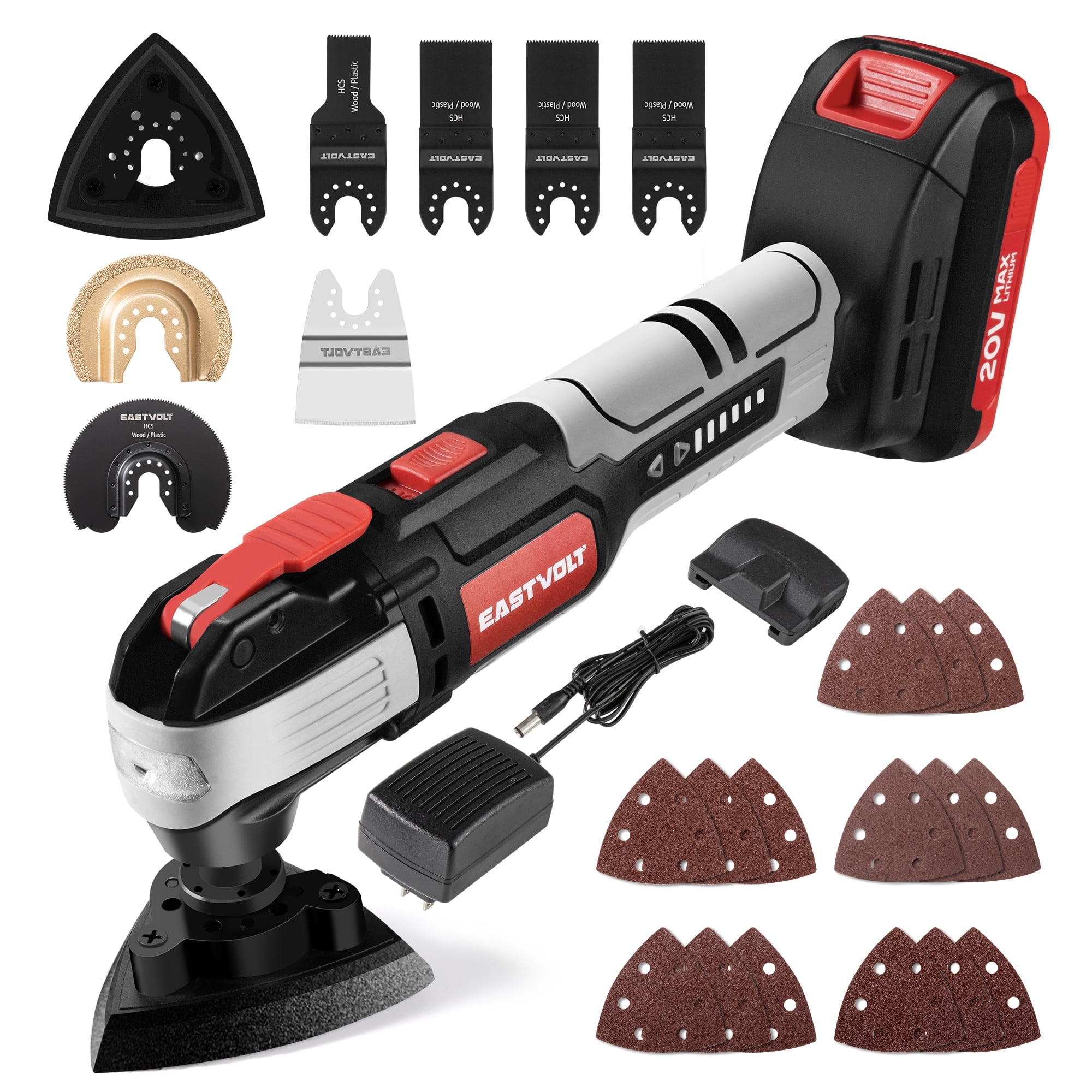 Eastvolt 20V Cordless Oscillating Tool Kit, 6 Variable Speed Oscillating Multi-Tool, Battery Powered Oscillating Multitool for Scraping, Grinding, Sanding, Cutting